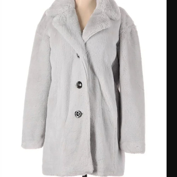 Ann Taylor Factory New Without Tags Faux Fur Fleece Coat Gray Sz Large - Picture 1 of 13